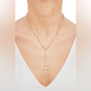 Cross Lariat on Mirror Chain Necklace in Sterling Silver